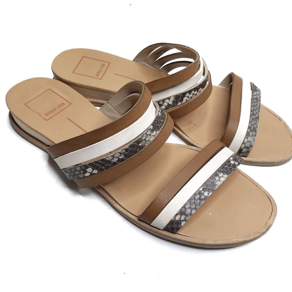 Dolce Vita Pais Strappy Sandals Snakeskin Tan 8 Shoes Slides Brown